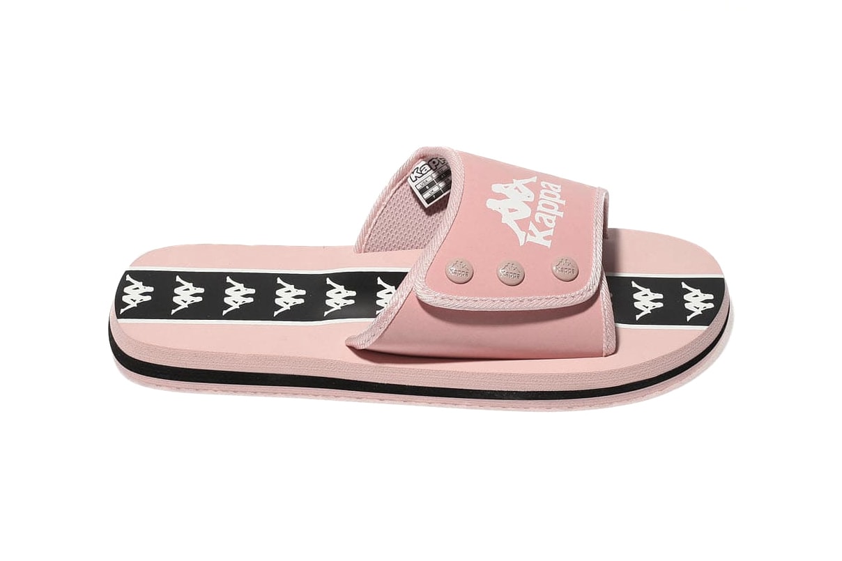 Kappa millennial pastel pink '90s logo slides tearaway popper slip on sandal retro where to buy ladies women's girls Schuh