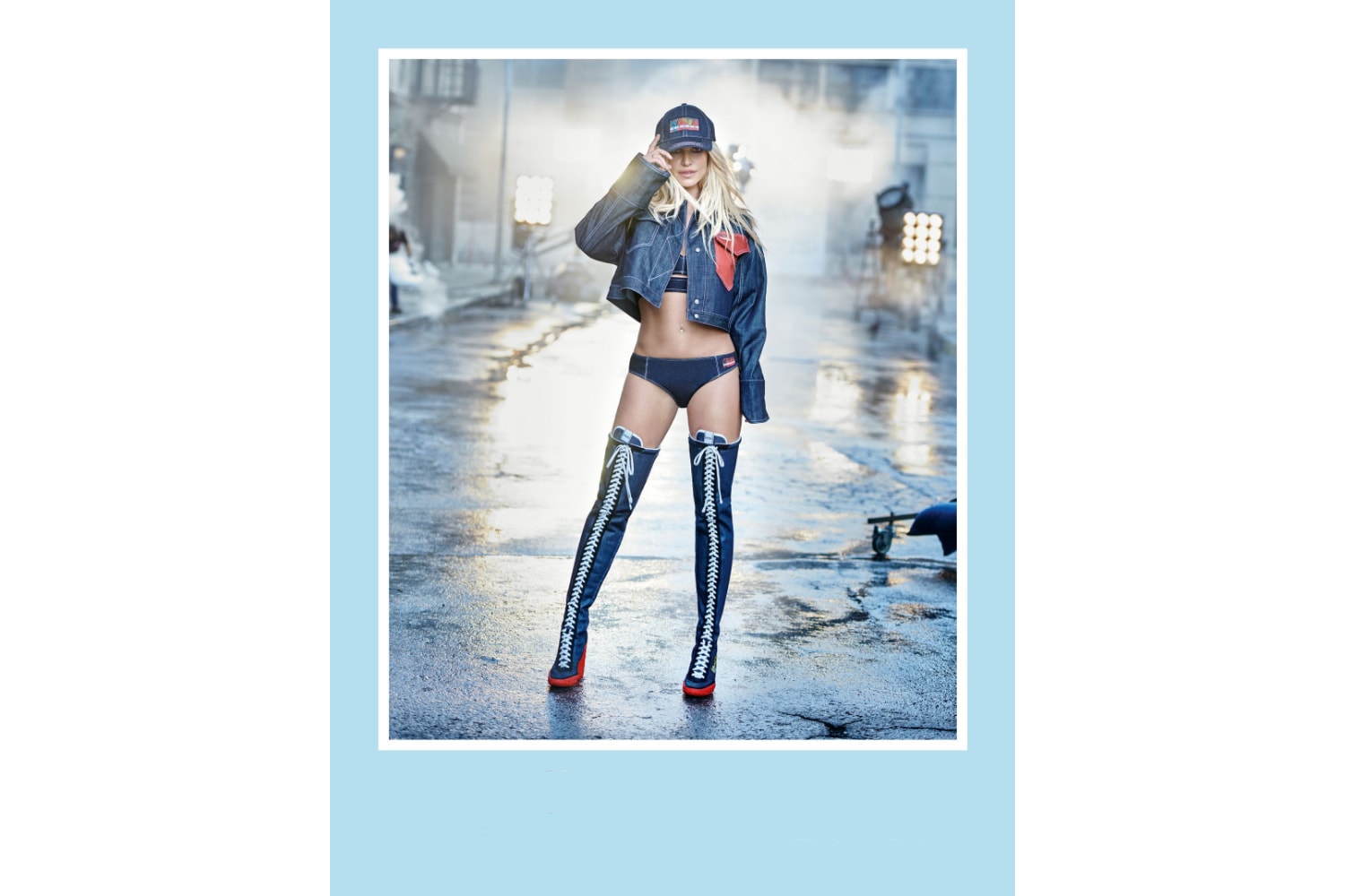 Britney Spears KENZO La Collection Memento N°2 Campaign Hat Knee-High Boots Underwear Jacket Blue Denim