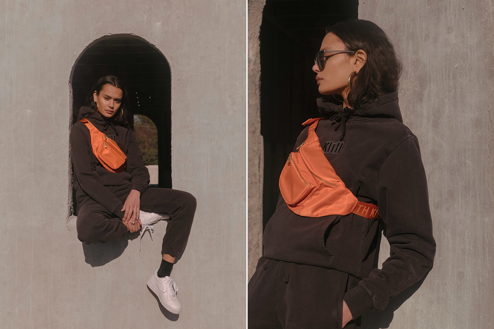 KITH Military Collection Lookbook Hailey Patch Hoodie Sweatpants Bum Bag Black Orange
