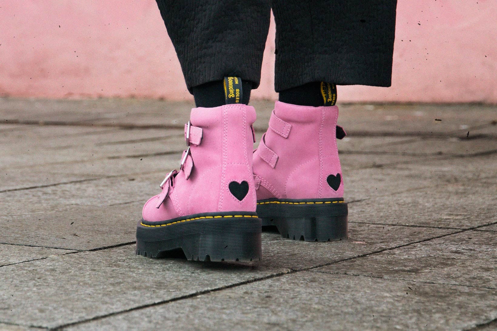 Lazy Oaf x Dr. Martens Suede Heart Boots Pink