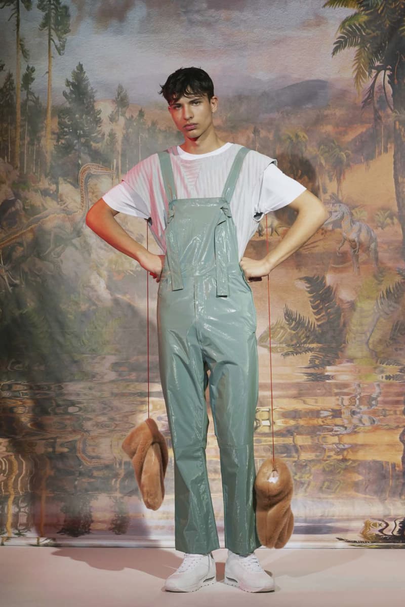 Le Studio Pierre Fall/Winter 2018 Lookbook Vinyl Overalls T-Shirt Green White