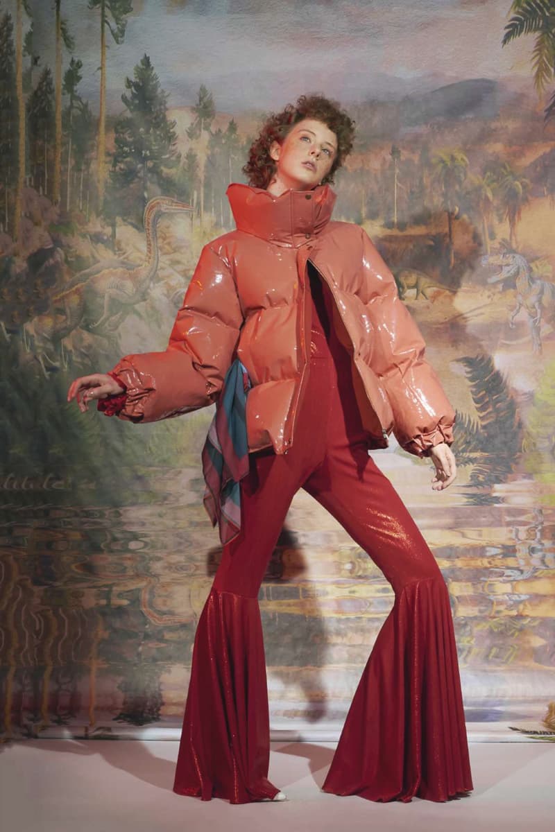 Le Studio Pierre Fall/Winter 2018 Lookbook Flare Leg Pants Vinyl Puffer Coat Red Orange
