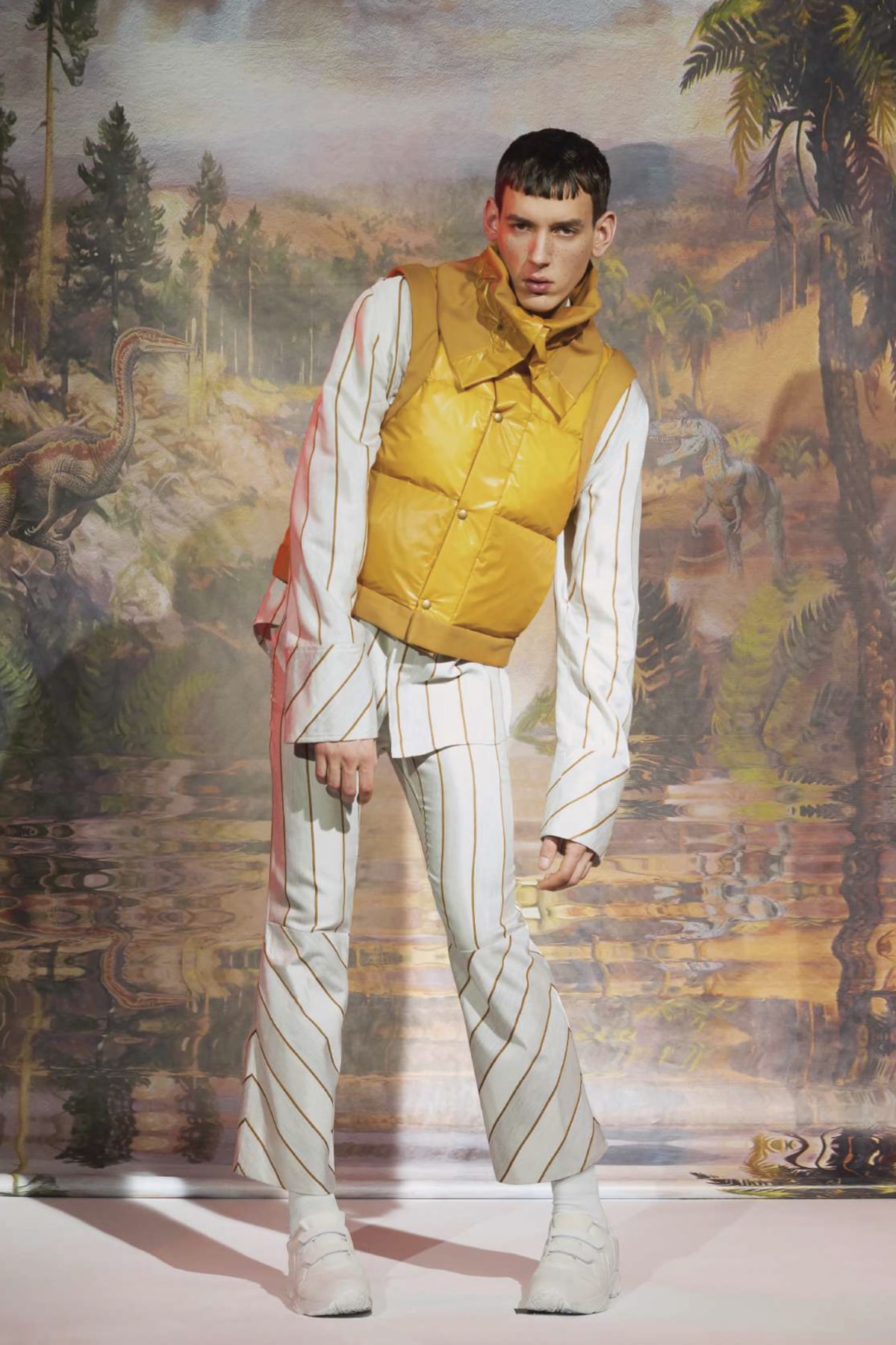 Le Studio Pierre Fall/Winter 2018 Lookbook Striped Pants Shirt Vest White Yellow
