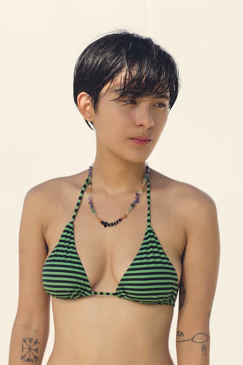 Les Girls Les Boys Swimwear Lookbook Stripe Bikini Top Green