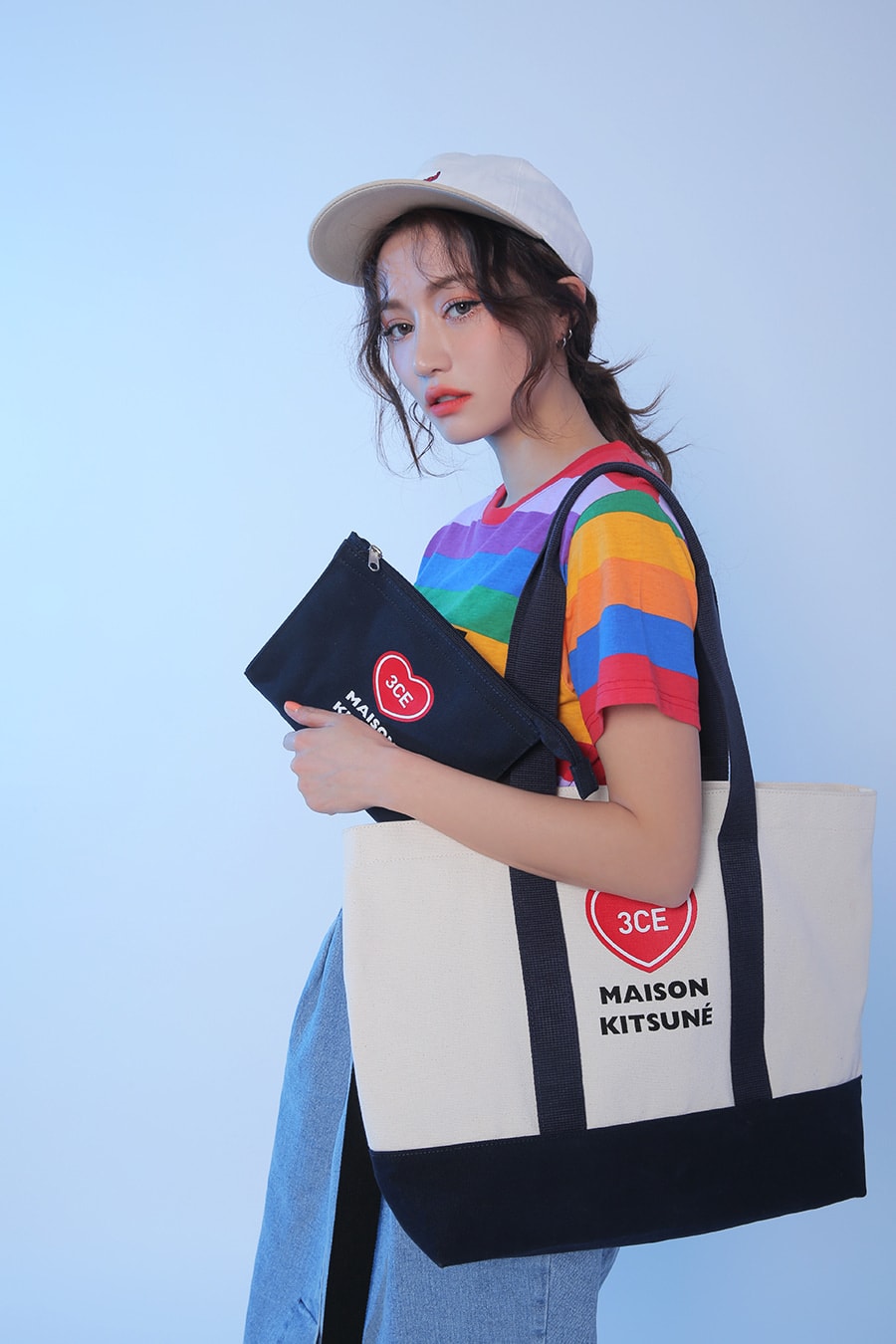 Maison Kitsuné 3CE Stylenanda Makeup Collection Korean Beauty Pouch Canvas Tote Bag