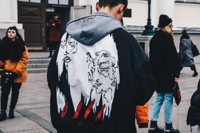 Streetsnaps Moscow Fashion Week 2018 Graphic Jacket Black Grey
