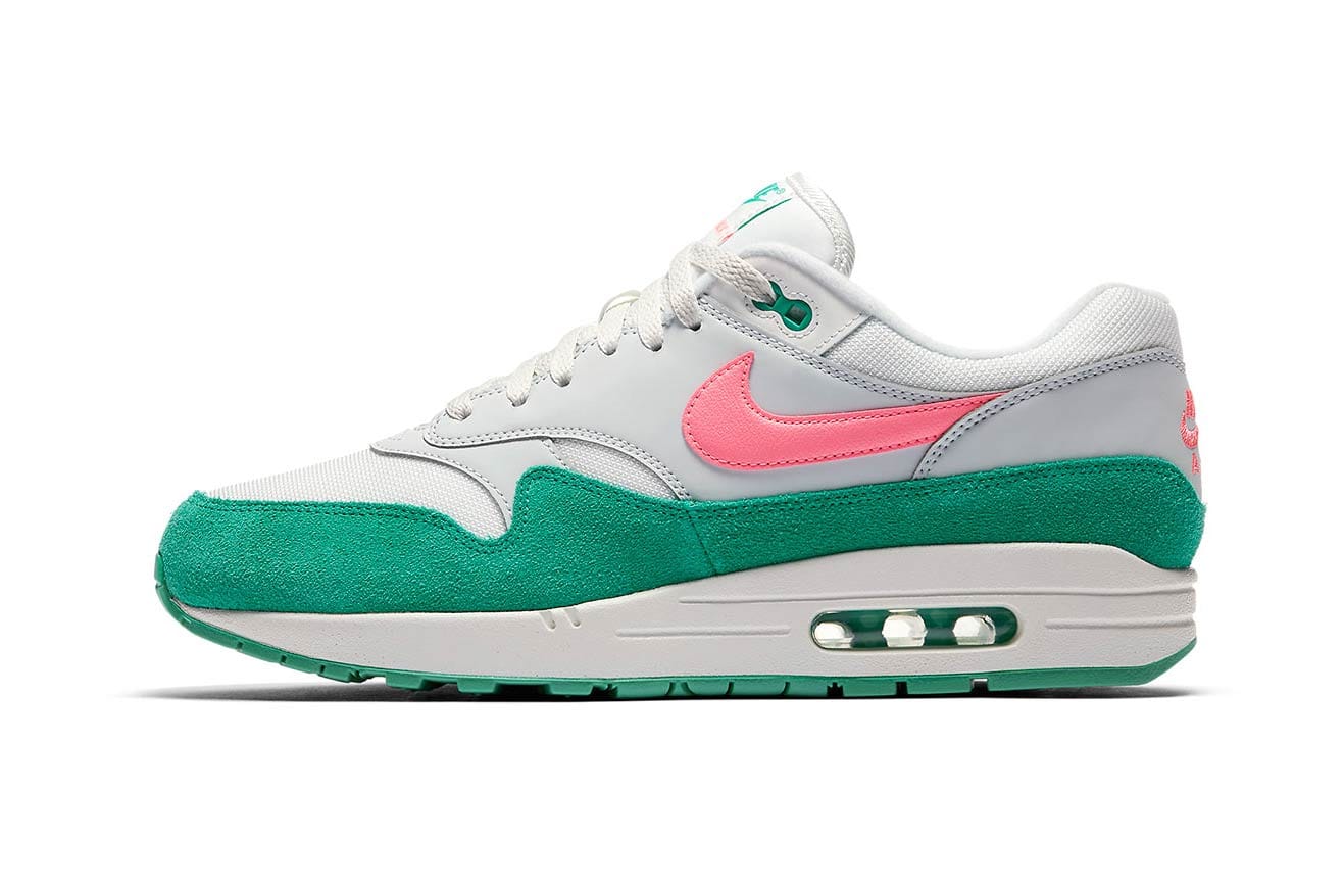 pink white and green nike air max