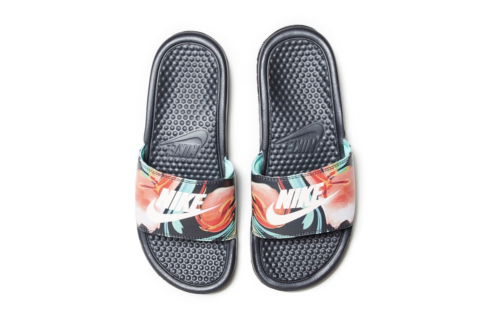 Nike Benassi Logo Floral Print Slides sandals slip-ons summer spring flower tropical pattern where to buy size?