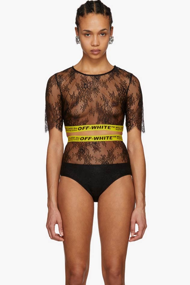 Off White Lace Sporty Bodysuit Black Yellow Industrial