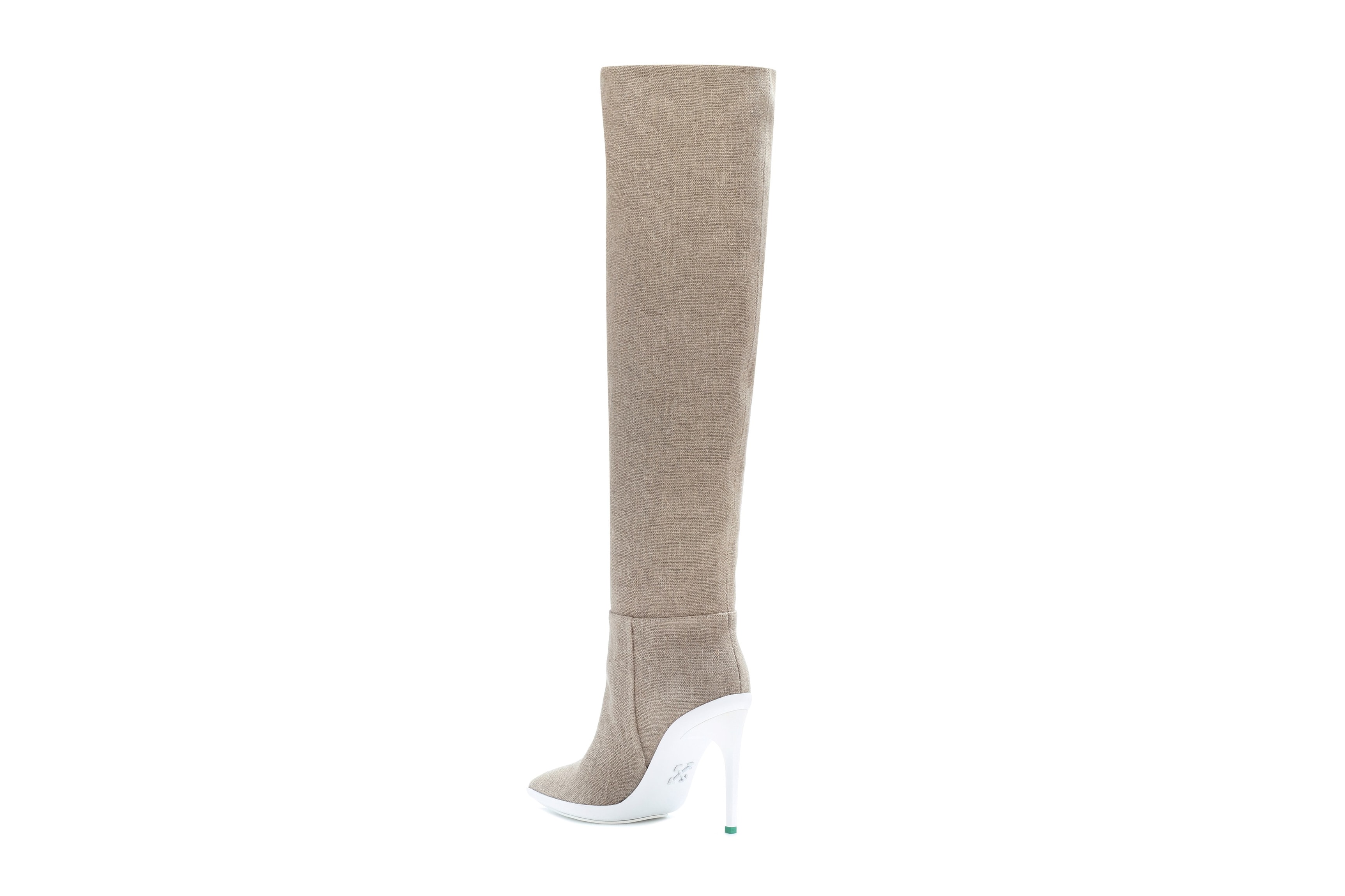Off-White™ "FOR WALKING" Knee High Canvas Boots Virgil Abloh Heels Stilletto Pump Beige