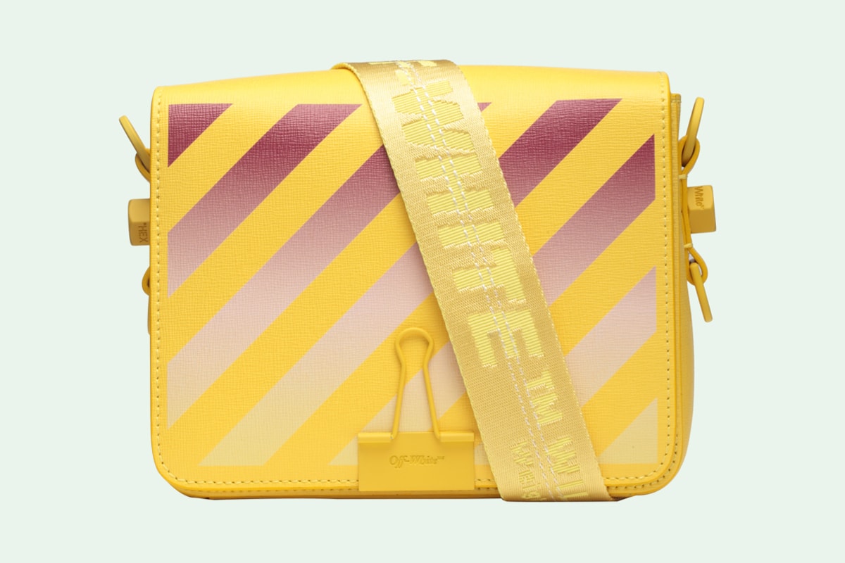 Off-White Binder Clip Bag Gradient Diagonals Yellow Virgil Abloh Release Price Where to Buy Online Store Handbag Designer Brand Streetwear
