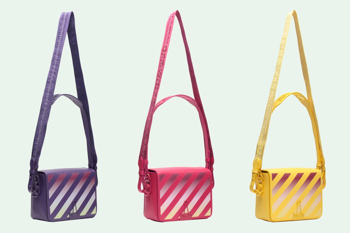 Off-White Binder Clip Bag Gradient Diagonals Pink Yellow Purple Virgil Abloh Release Price Where to Buy Online Store Handbag Designer Brand Streetwear