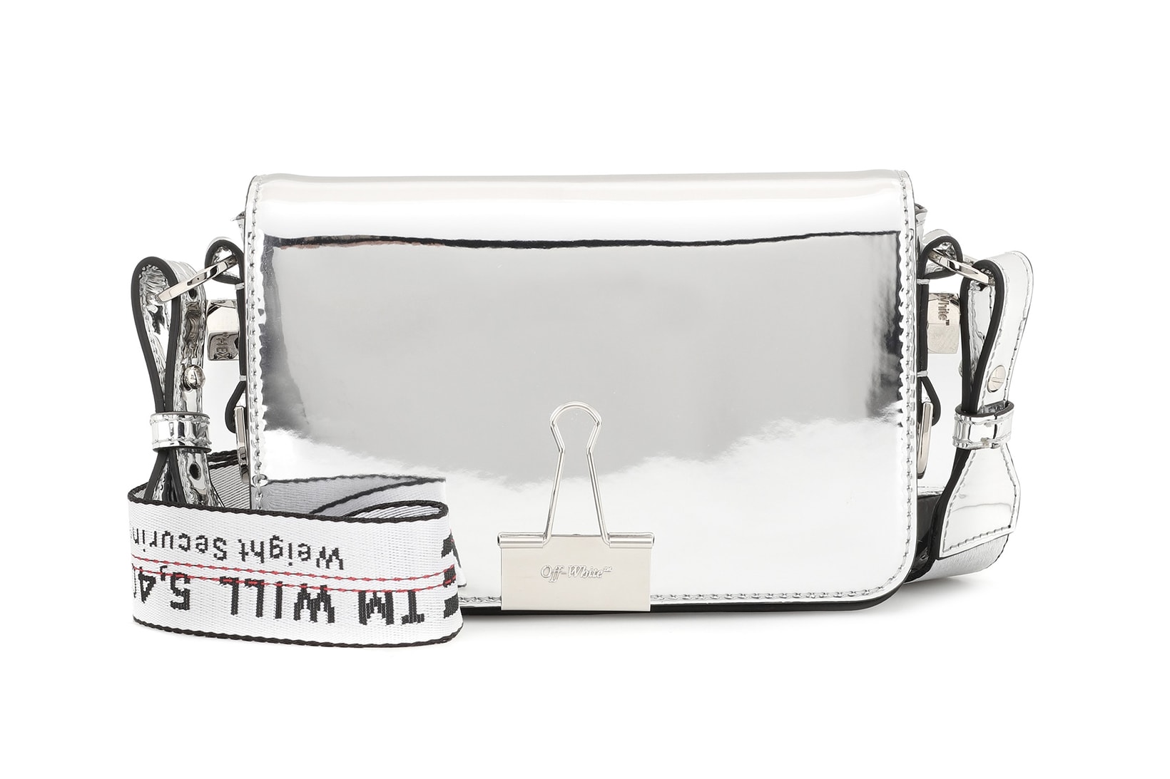 Off-White c/o Virgil Abloh Silver Mini Mirror Binder Clip Bag in Metallic