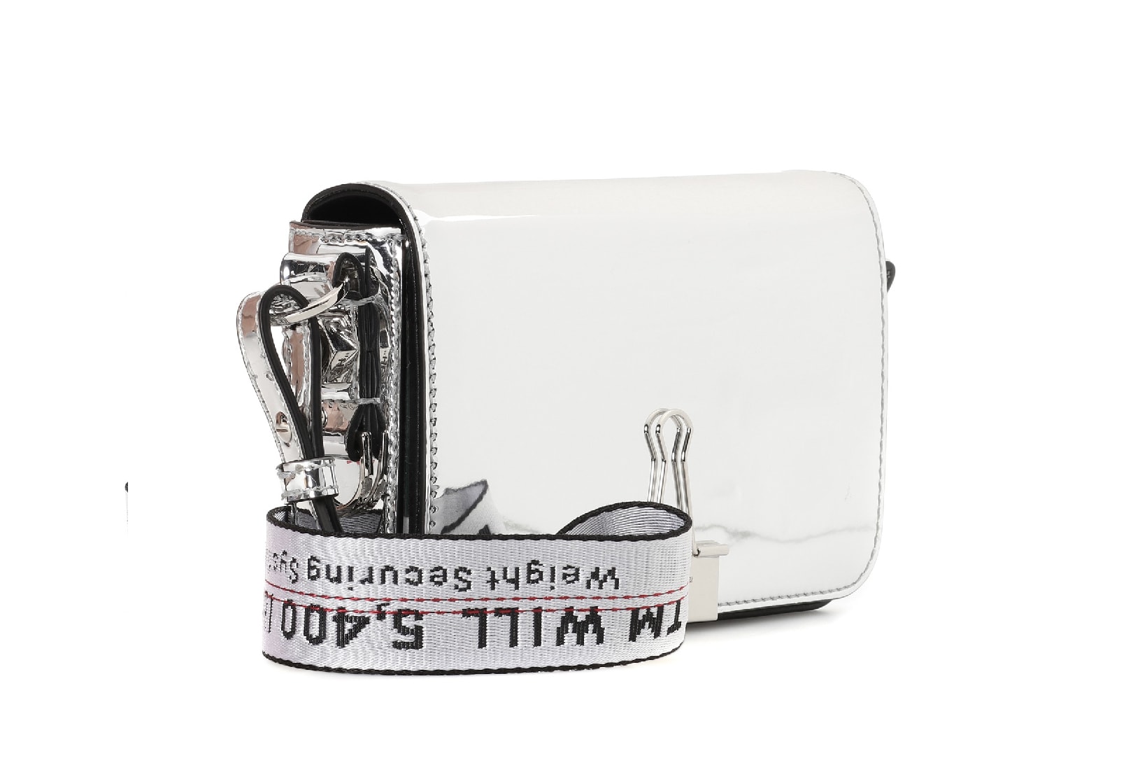 Off-White™ Silver Mirror Mini Binder Clip Bag Virgil Abloh Reflective Shiny Handbag Where to Buy Off White mytheresa.com