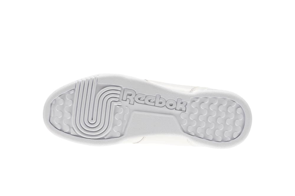 Reebok Workout Plus in "Pale Pink/White" Sneaker Shoe Iridescent Pearl Shine Classic Silhouette