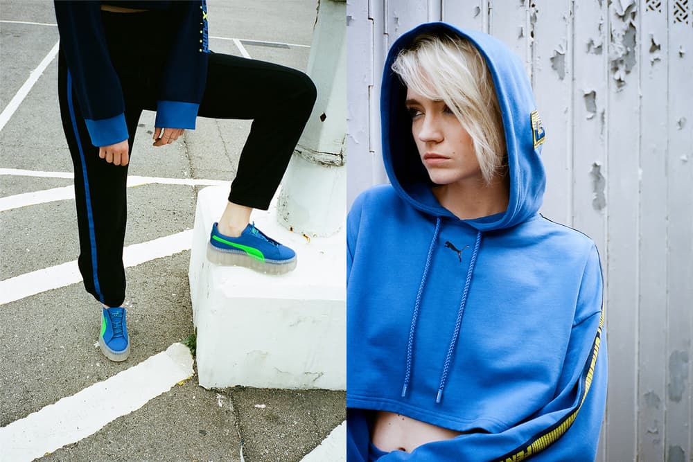 Rihanna Fenty PUMA HBXWM HBX Editorial Hooded Longsleeve Cropped Sweatshirt Sweatpants Blue Black