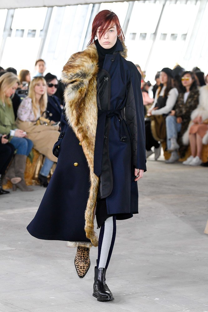 Sacai Fall Winter 2018 Paris Fashion Week Show Collection Fur Coat Blue Brown