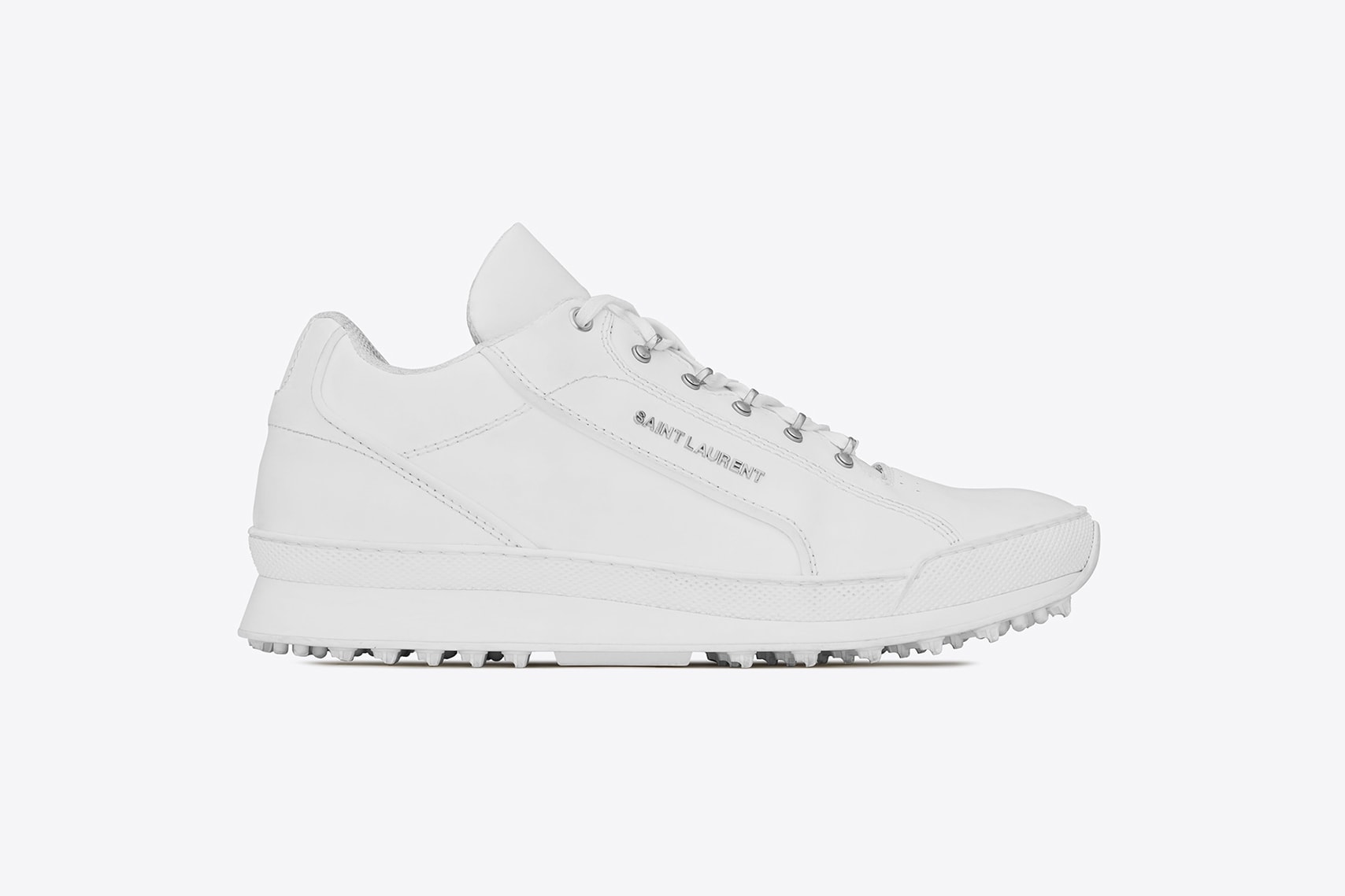 saint laurent jump sneaker premium white leather chunky shoe profile side view silver