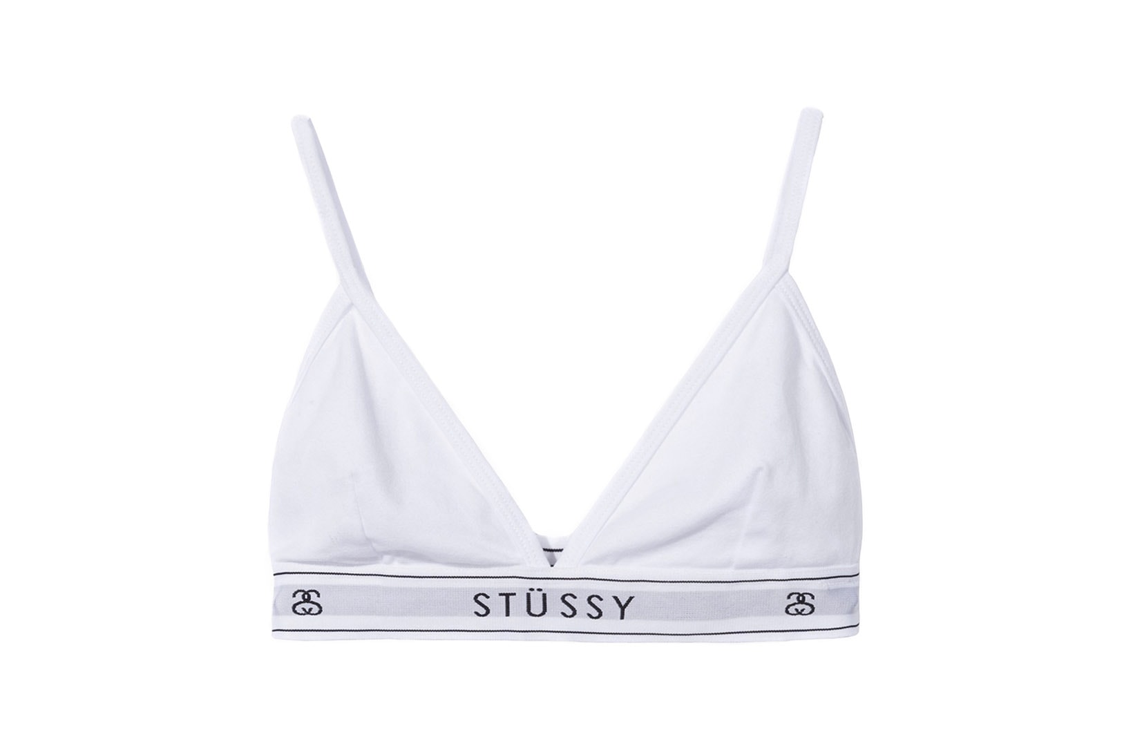 Stussy Monochrome Logo Triangle Bra Top Black White Cotton Elastic Bust women's where to buy naked copenhagen