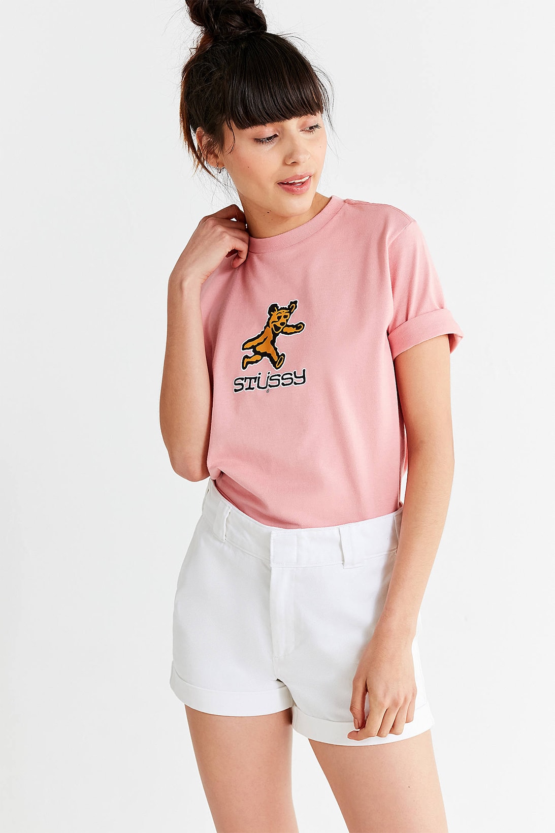 Stussy Pastel Pink Bear Logo T-Shirt Millennial Graphic Women's Ladies Girls Exclusive Where to Buy Urban Outfitters