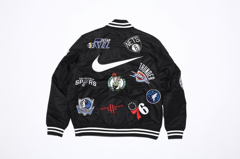 Supreme New York Nike NBA basketball collab collection jersey shorts logo varsity jacket Air Force 1 AF1 where to buy