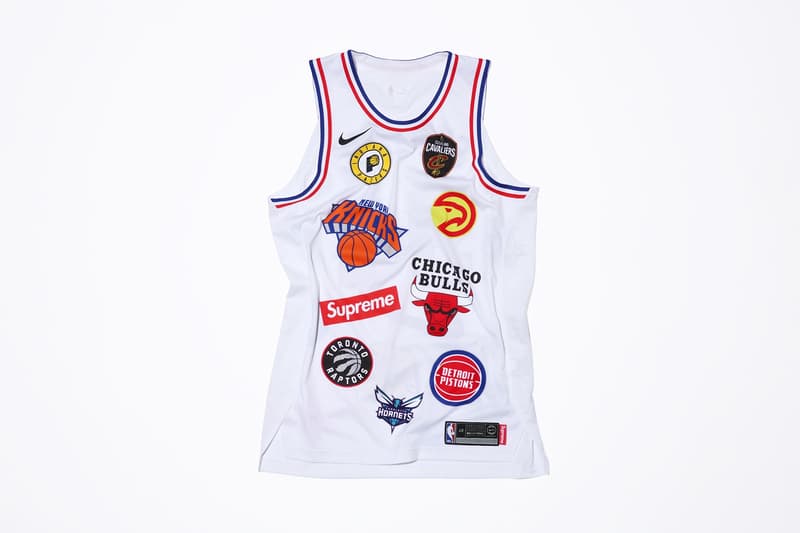 Supreme New York Nike NBA basketball collab collection jersey shorts logo varsity jacket Air Force 1 AF1 where to buy