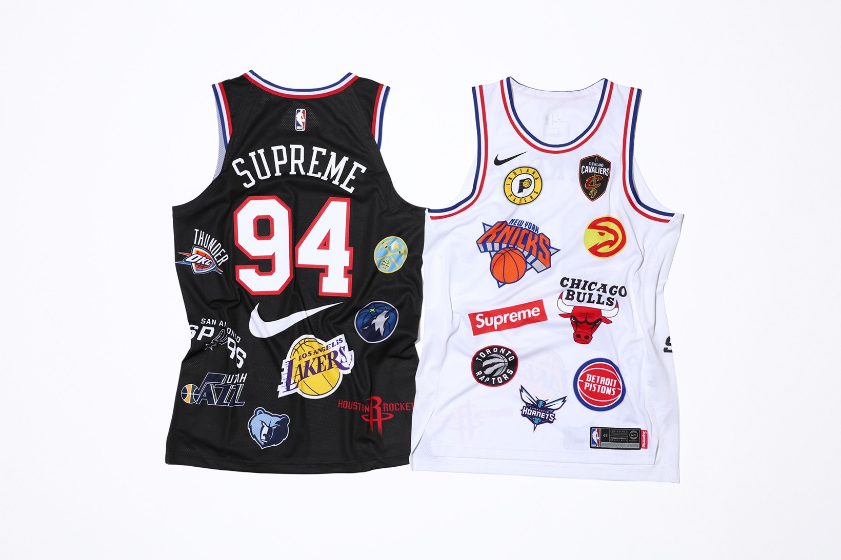 Supreme New York Nike NBA basketball collab collection jersey shorts logo varsity jacket Air Force 1 AF1 where to buy