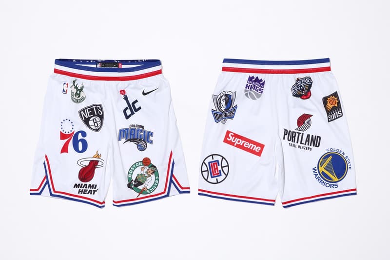 Supreme New York Nike NBA basketball collab collection jersey shorts logo varsity jacket Air Force 1 AF1 where to buy