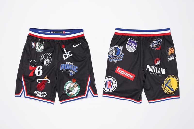 Supreme New York Nike NBA basketball collab collection jersey shorts logo varsity jacket Air Force 1 AF1 where to buy