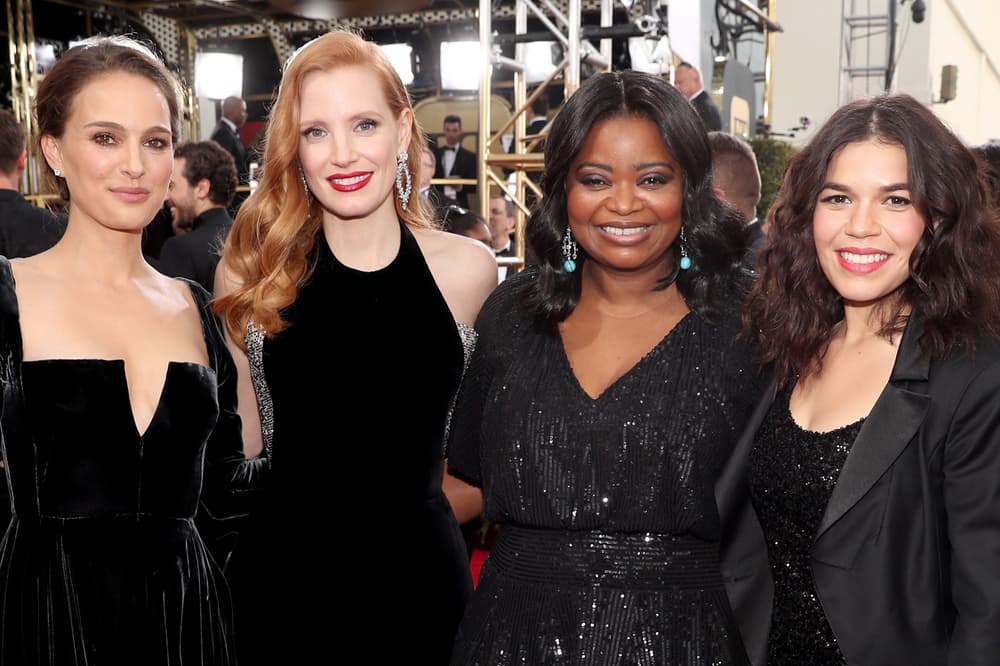 2018 BAFTA Awards Natalie Portman Jessica Chastain Octavia Spencer America Ferrera Black Dresses Time's Up