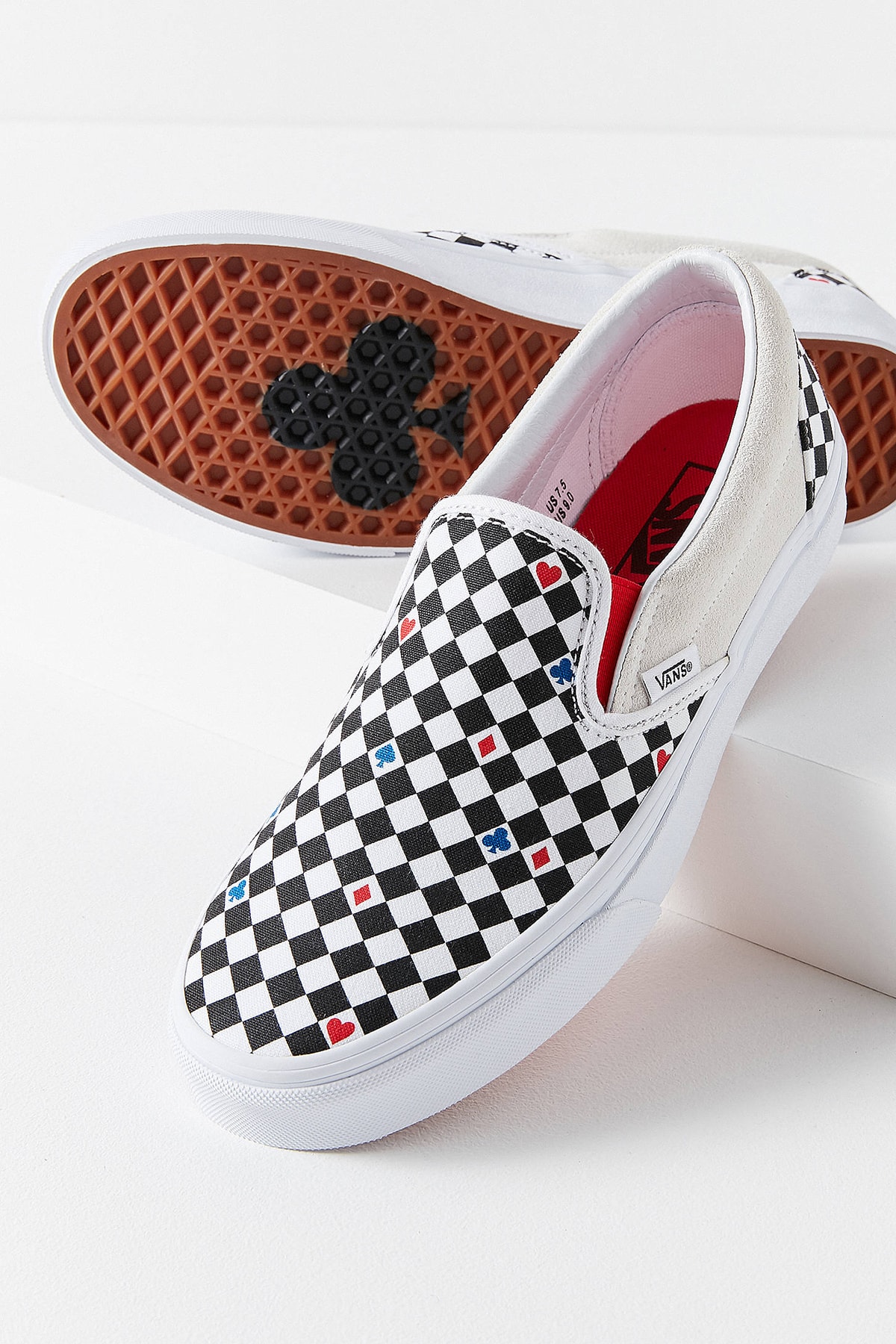 Vans Urban Outfitters Slip On Playing Cards Heart Red White Black Checkerboard