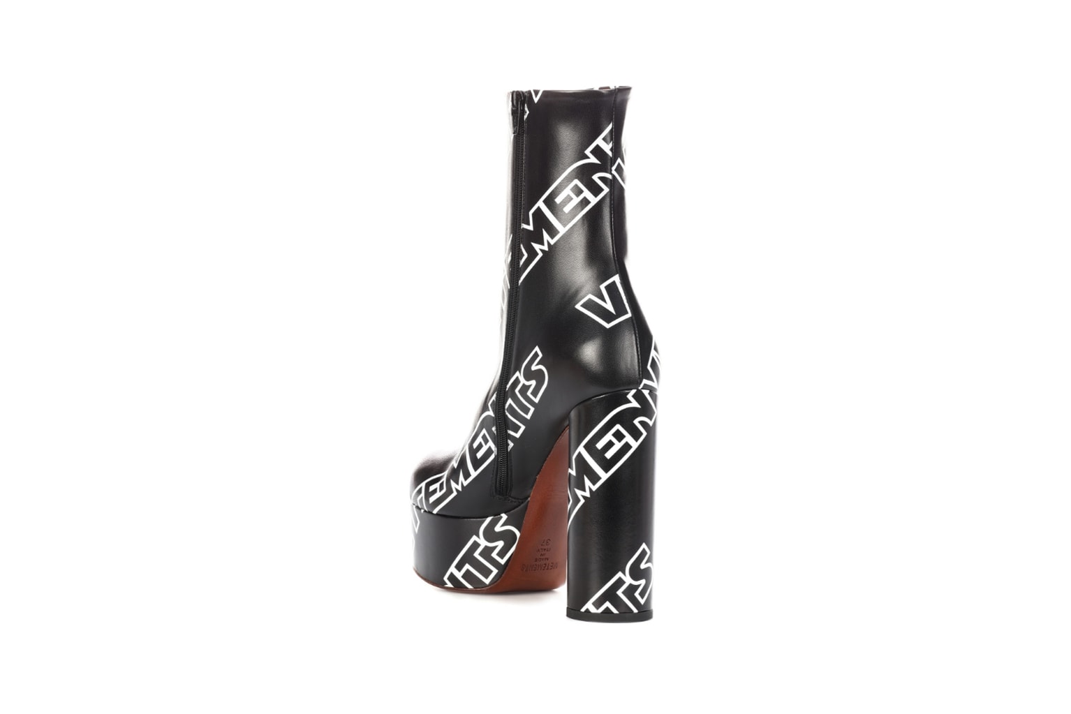 Vetements Logo Printed Ankle Boots Leather Black