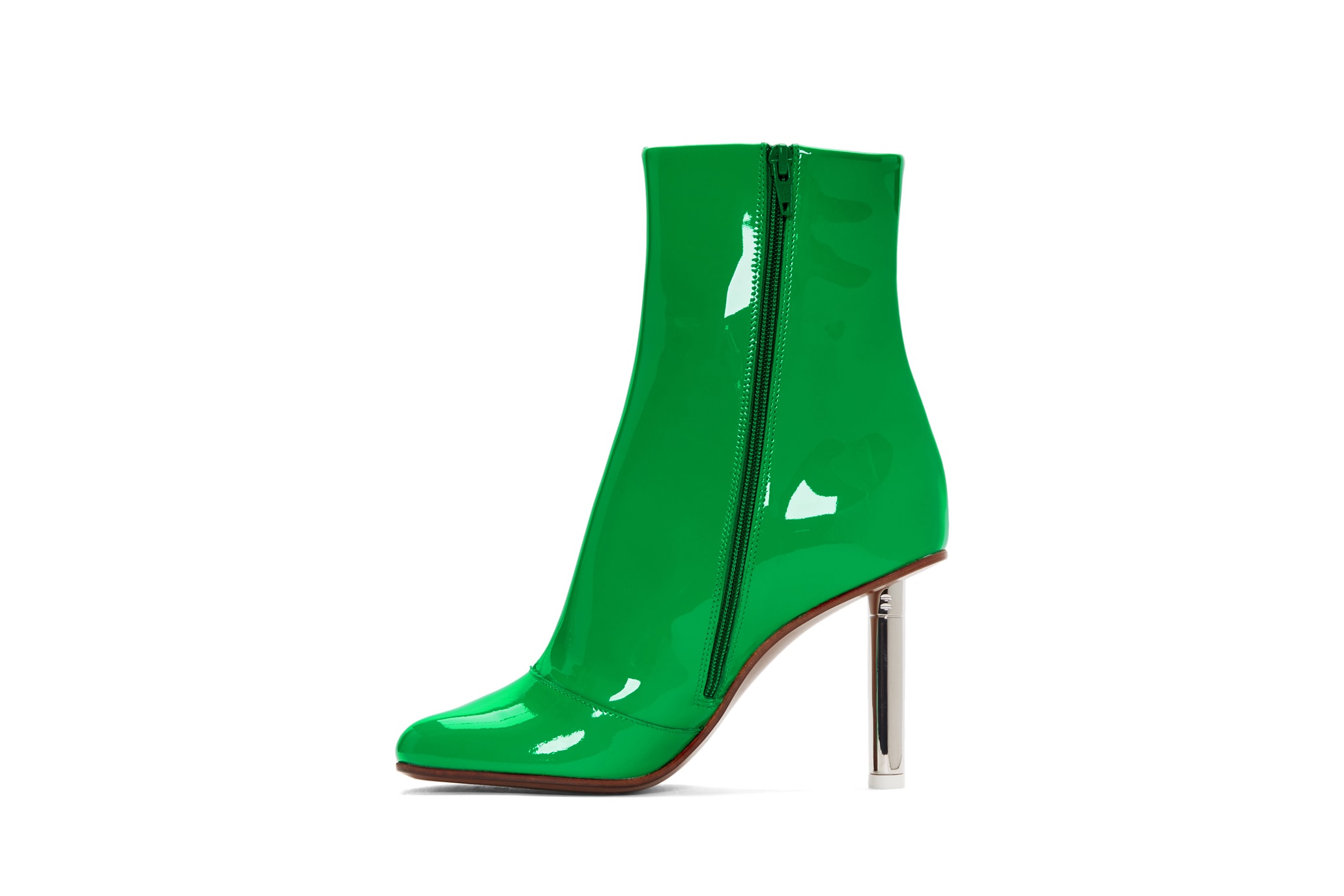 Vetements Green Patent 'Exit' Lighter Boots Spring Arrival Silver Heels Print