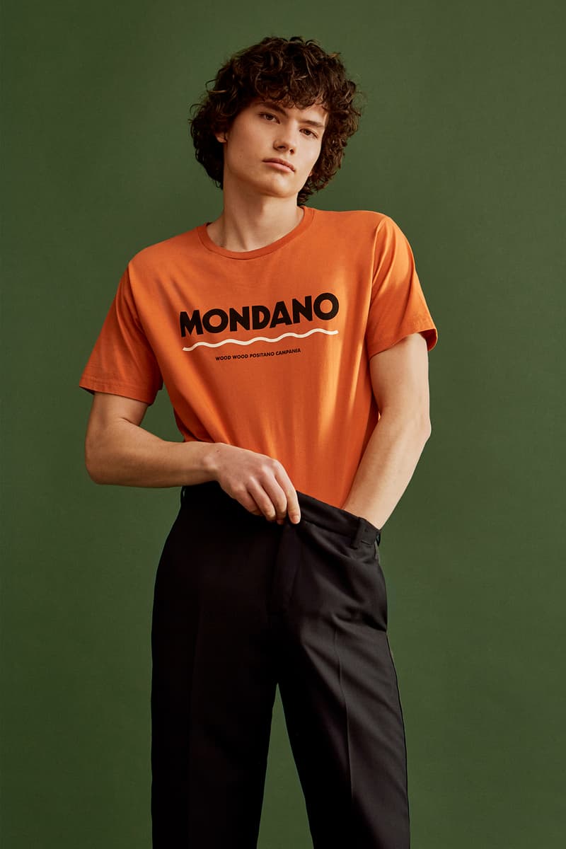 wood wood mid season drop spring summer hoodies tees bucket hats long sleeves orange shirt black pants