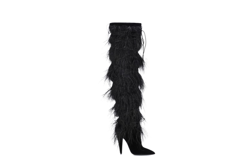 Saint Laurent Yeti Boots Black Velvet Ostrich Feather Anthony Vacarello