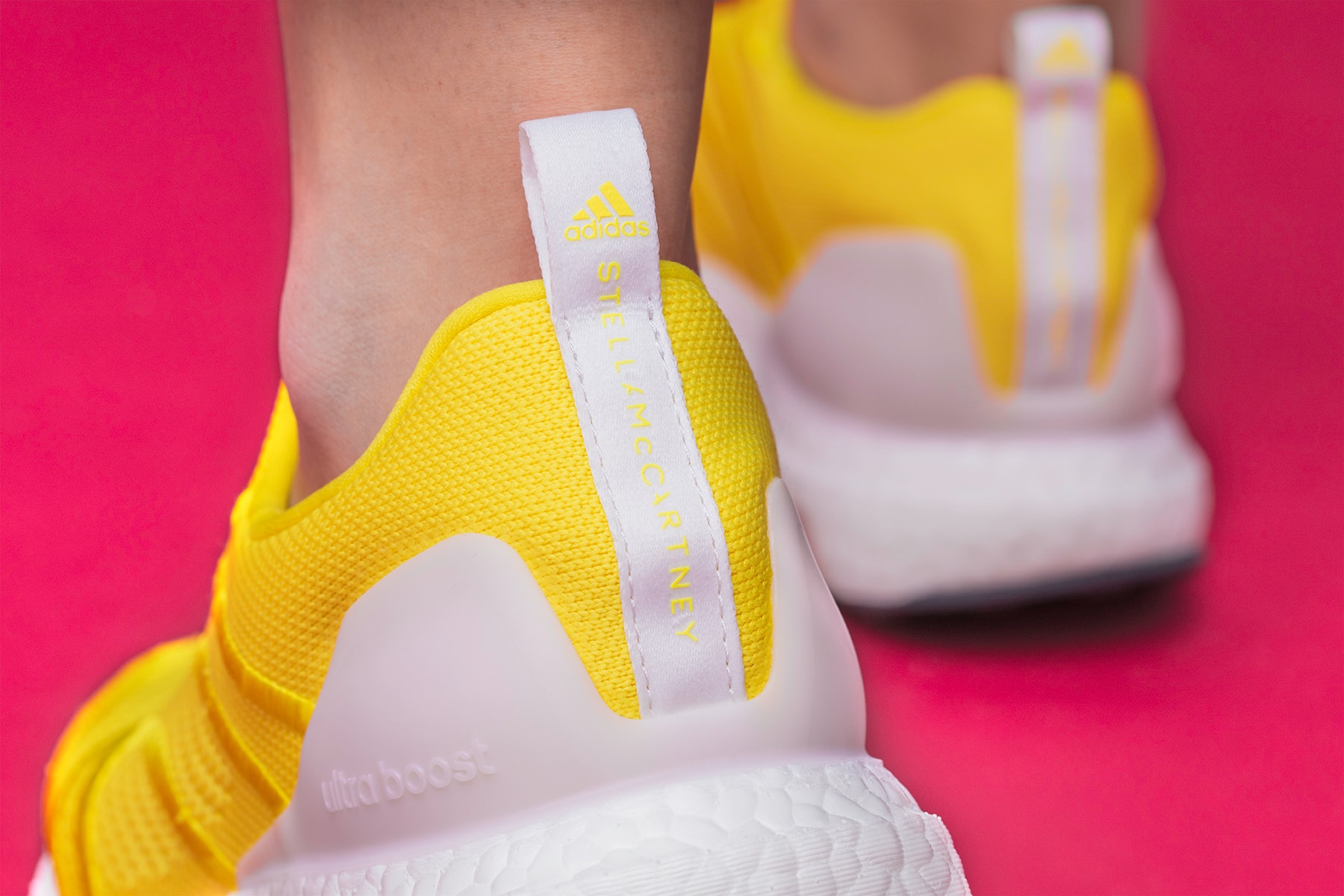adidas by stella mccartney ultraboost uncaged primeknit white yellow heel tag