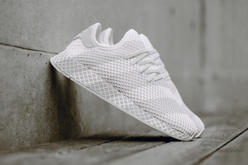 adidas Consortium Deerupt Sneaker Grey/White Striped Runner Shoe Silhouette