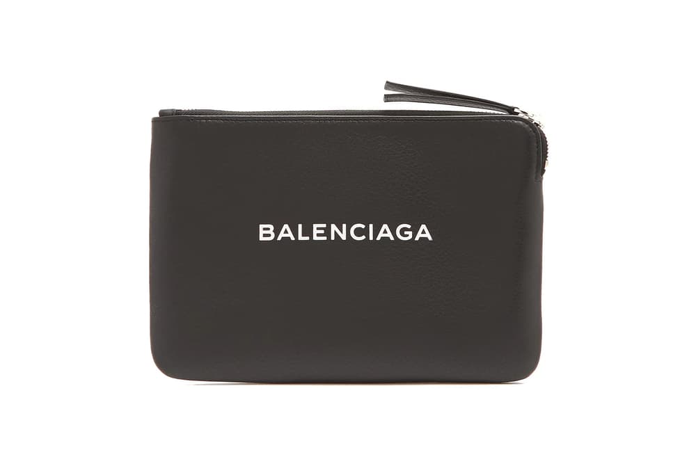 balenciaga shopping pouch black white calf leather grained