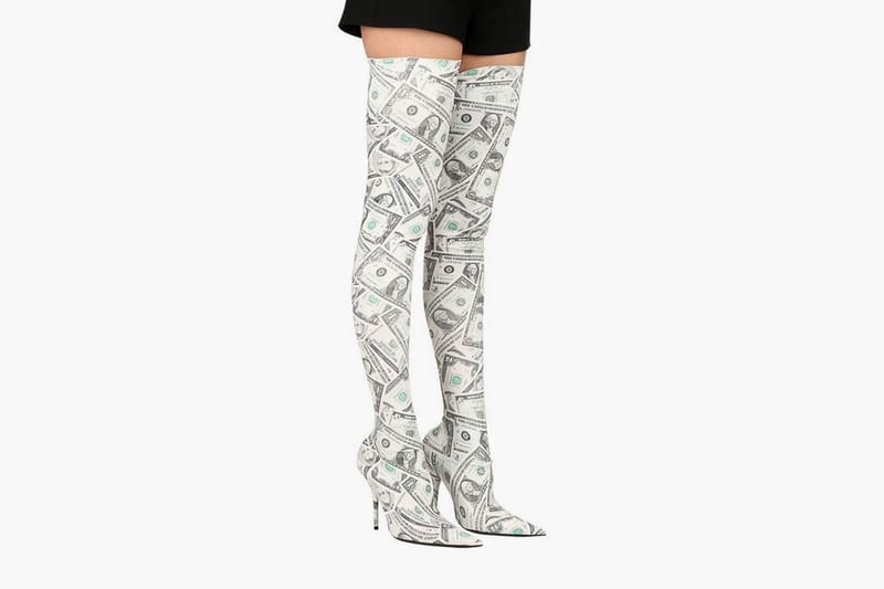 Thigh High Boots With Dollars Print 