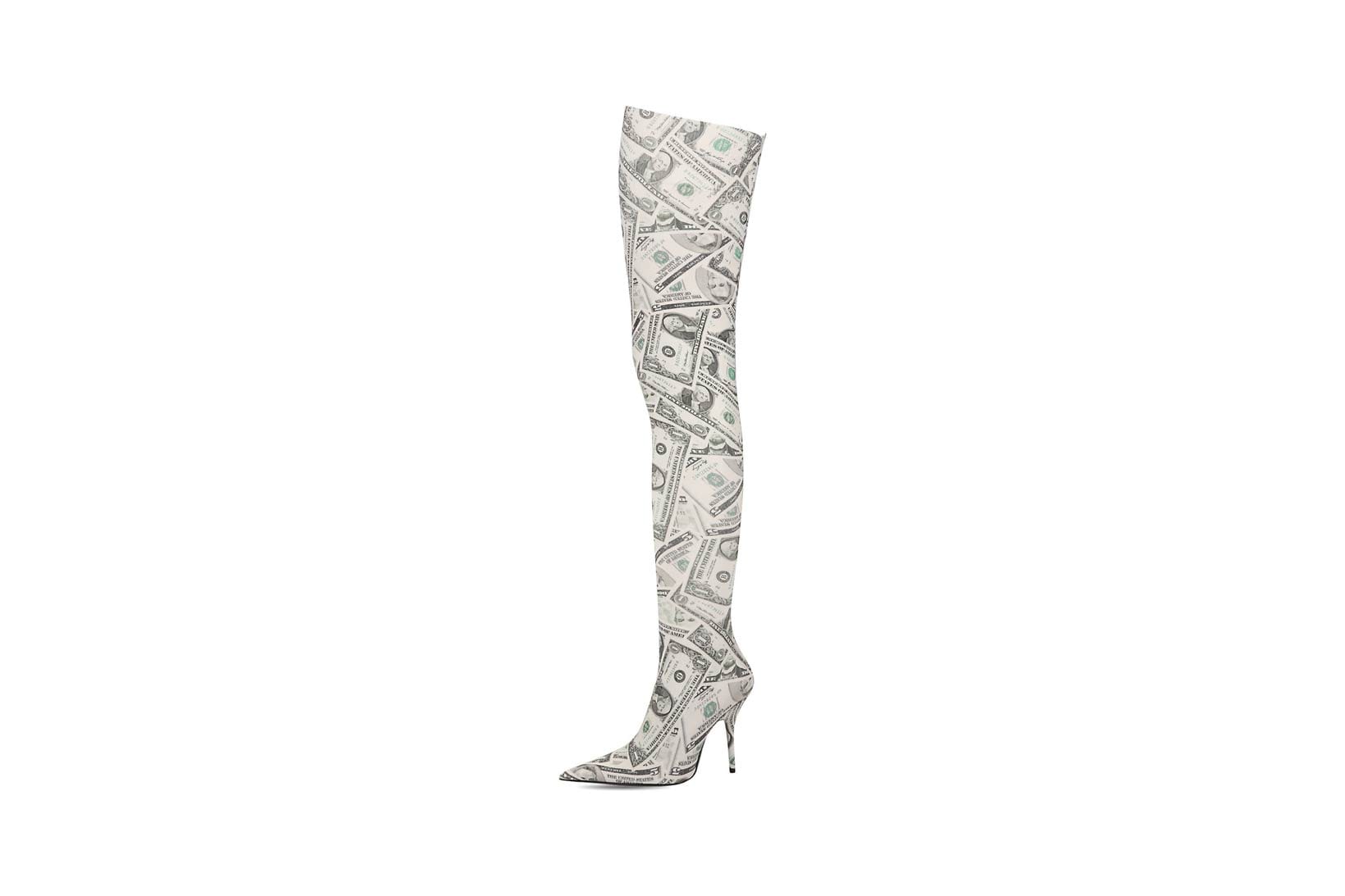 Thigh High Boots With Dollars Print 