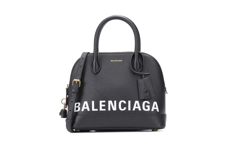Balenciaga Ville S Leather Logo Tote Bag Grey Black Print Designer