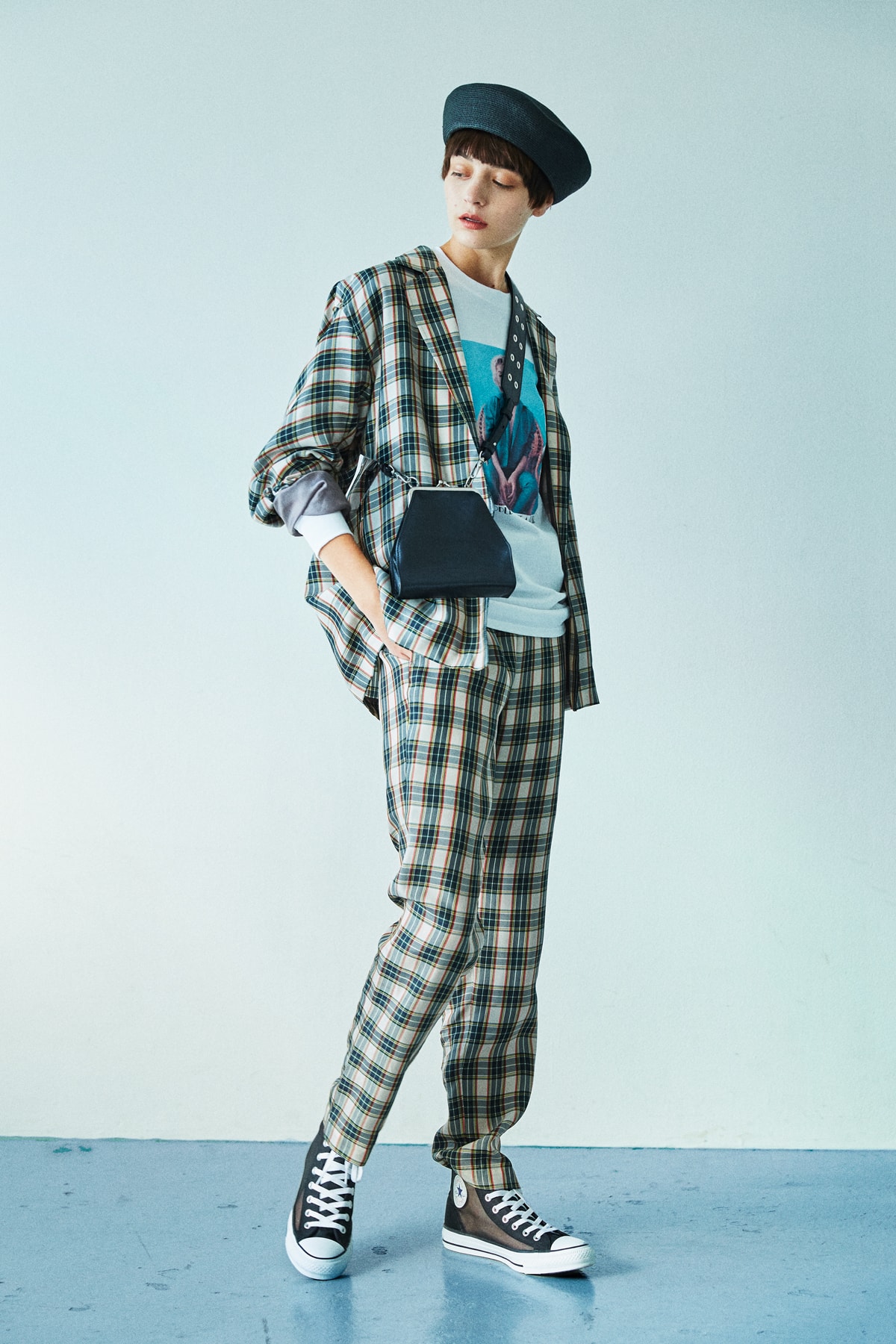 BEAUTY & YOUTH Spring/Summer 2018 Collection Lookbook Plaid Suit T-Shirt Canvas Hat Bag Grey Black