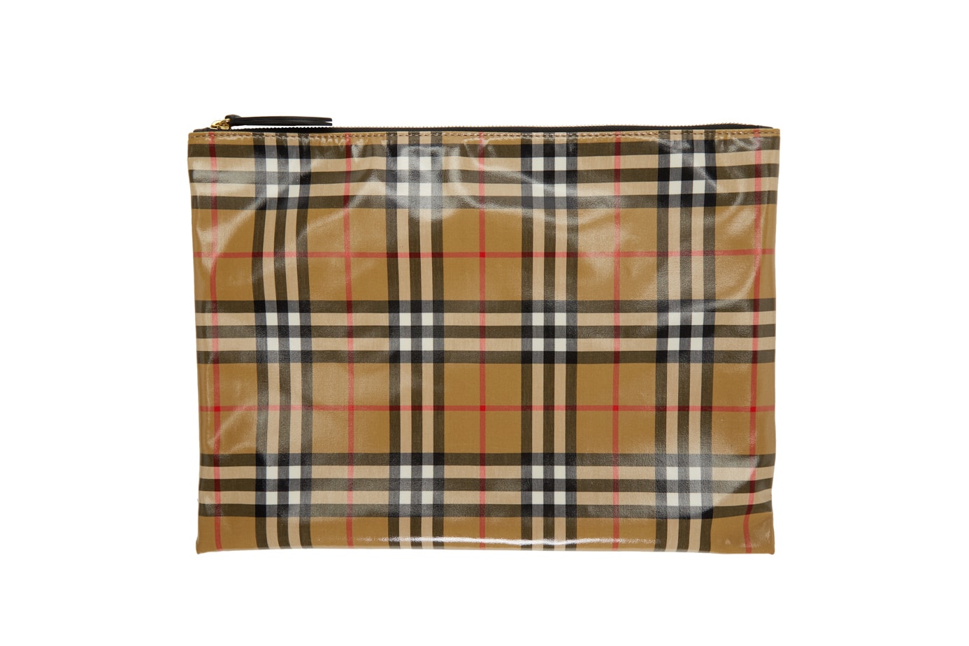 Burberry Coated Leather Signature Check Pouch Nova Check Heritage Check Pattern Beige Red White Black