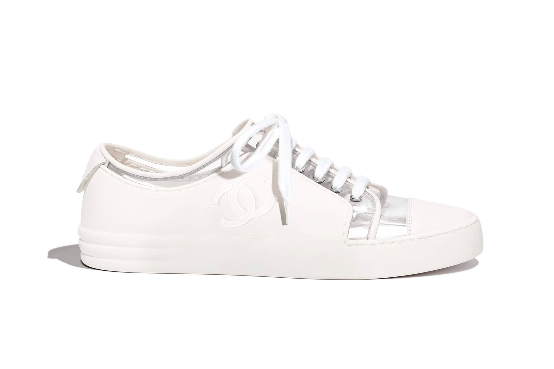 Chanel Spring Summer 2018 Sneaker Collection Colorways Release Price Where to Buy White Silver Leather Low Trainer Karl Lagerfeld Double C Logo