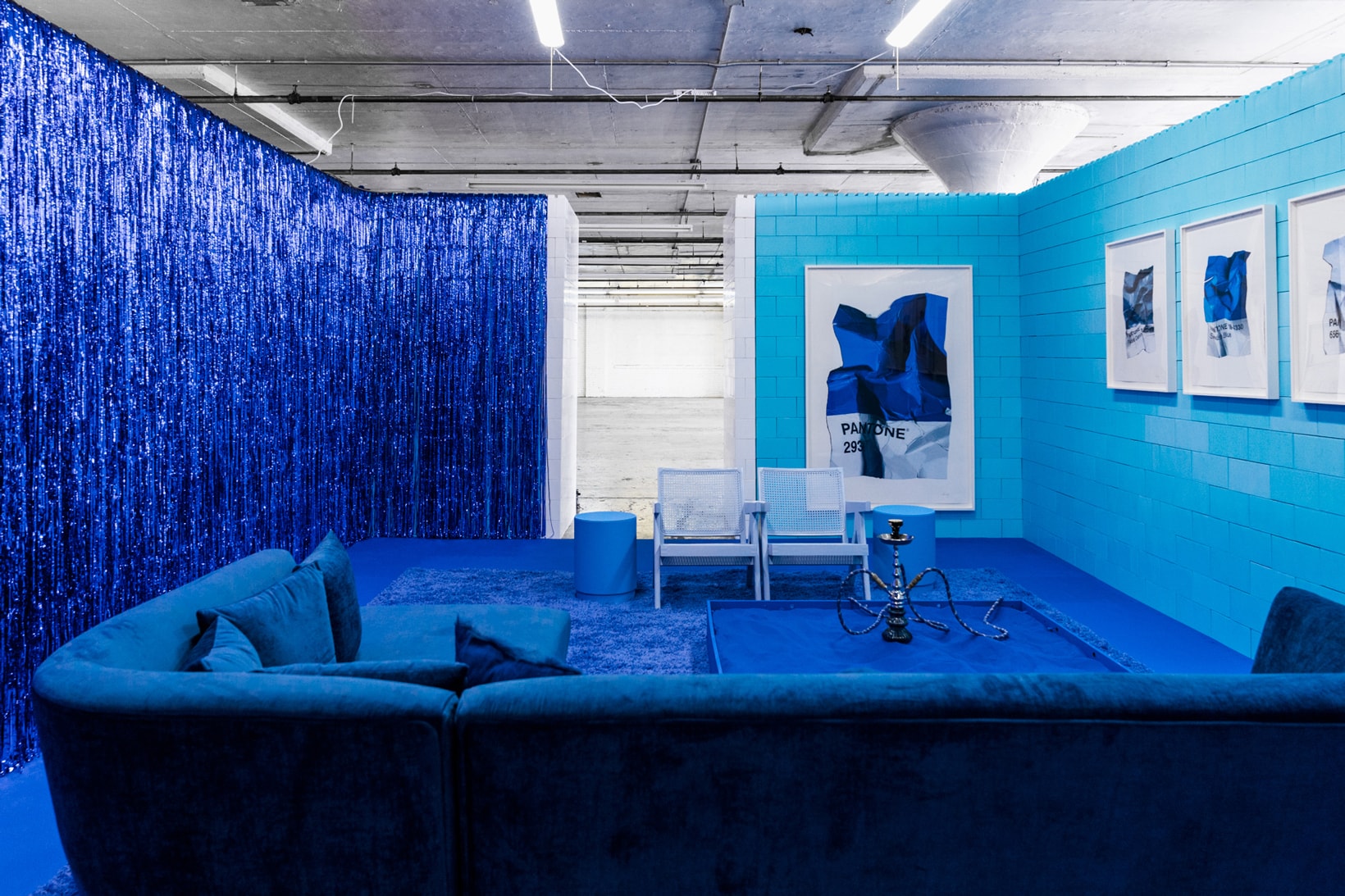 CJ Hendry Monochrome Greenpoint Brooklyn Exhibit Blue Living Room