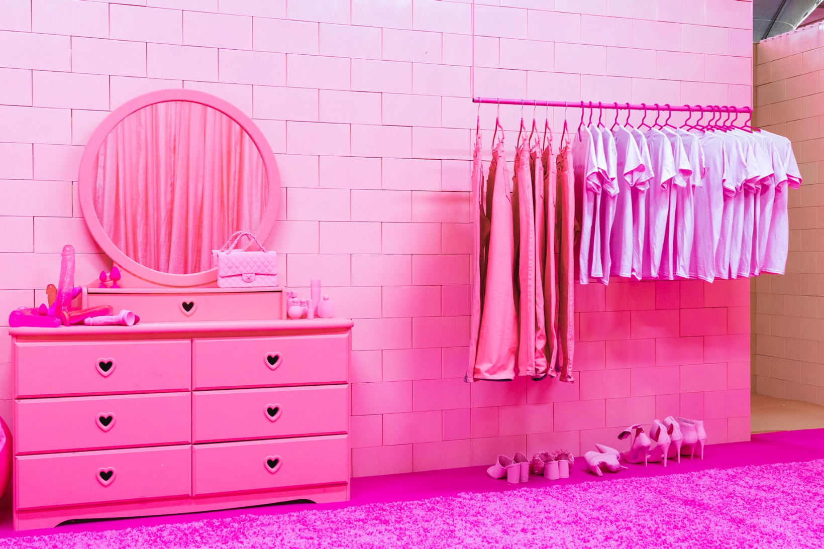 CJ Hendry Monochrome Greenpoint Brooklyn Exhibit Pink Bedroom
