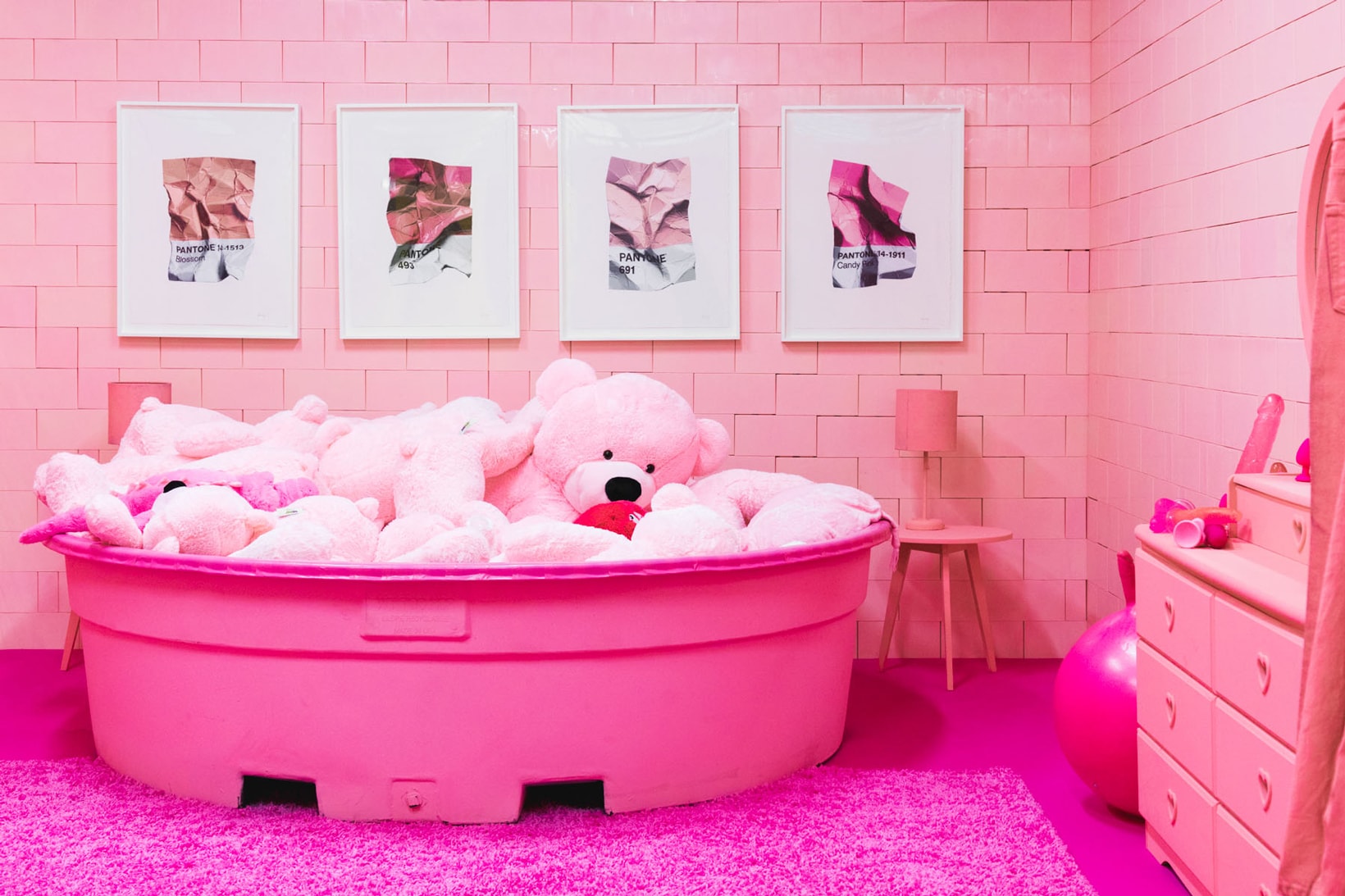 CJ Hendry Monochrome Greenpoint Brooklyn Exhibit Pink Bedroom