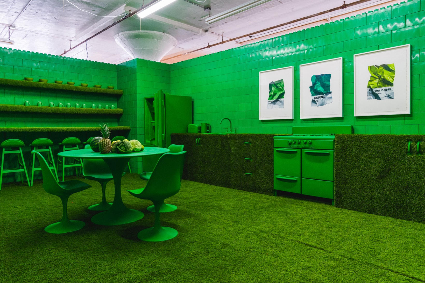 CJ Hendry Monochrome Greenpoint Brooklyn Exhibit Green Kitchen