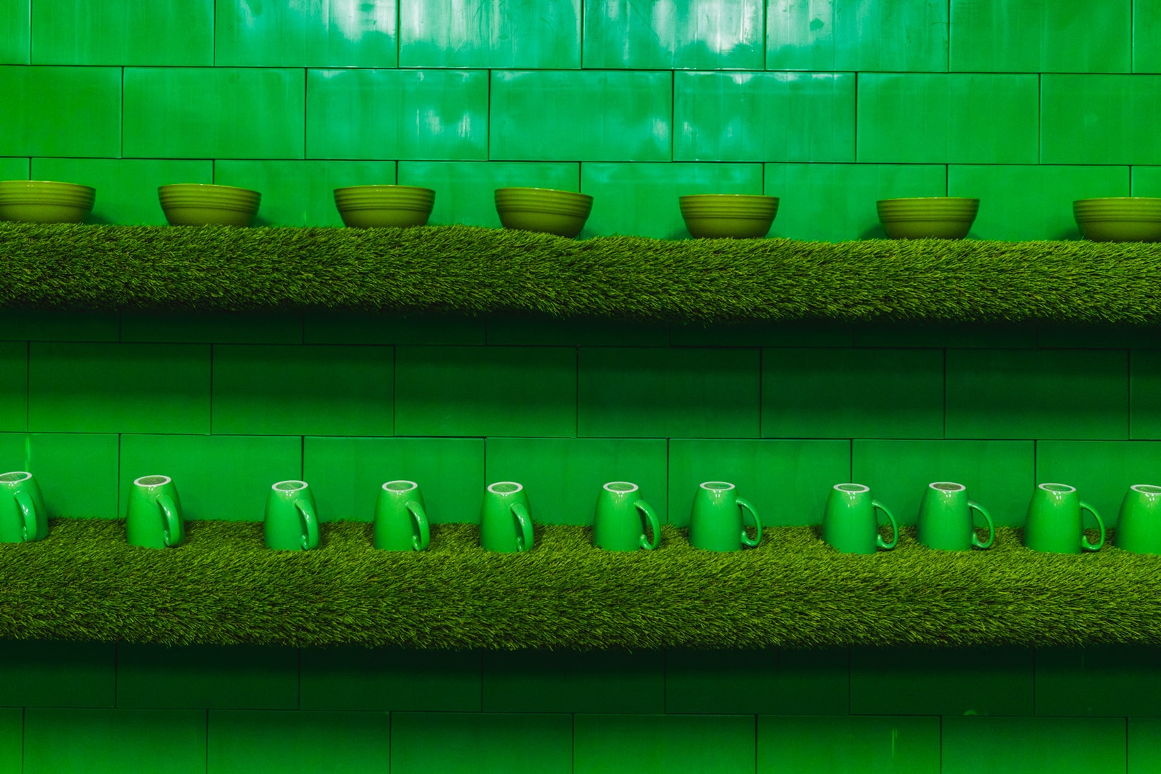 CJ Hendry Monochrome Greenpoint Brooklyn Exhibit Green Kitchen
