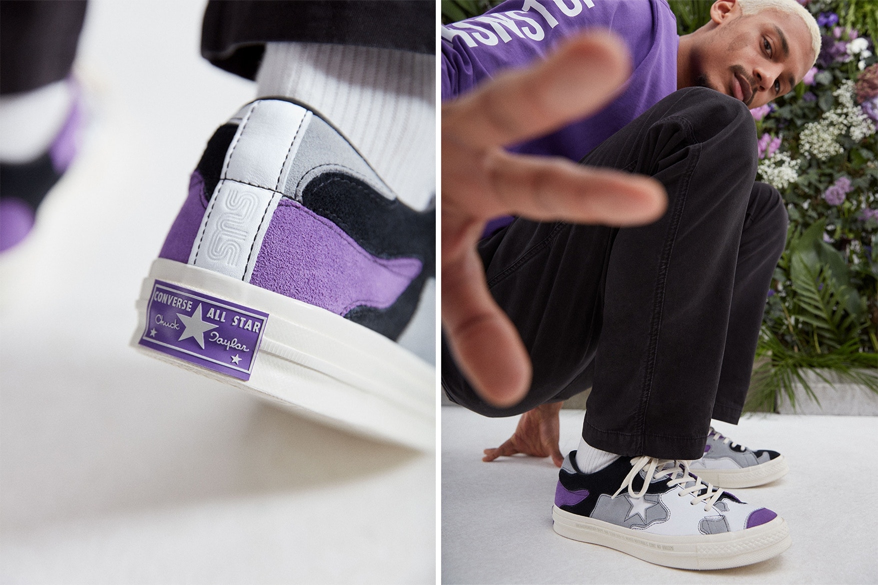 Sneakersnstuff Converse One Star Deep Lavender Camo Green On Foot Lookbook